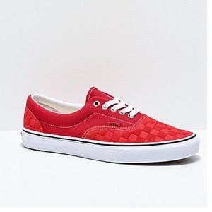 Vans Era Deboss Pomp Red Checkerboard Skate Shoes
